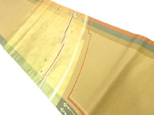 リサイクル　変わり横段に唐草模様織り出し開き名古屋帯(額縁仕立て)